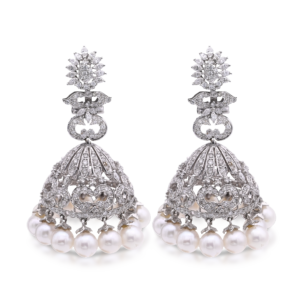 Diamond Polki Jhumkas With Pearl Drops