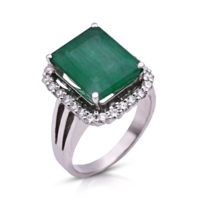 Diamond Polki Ring with Green Meena Kari