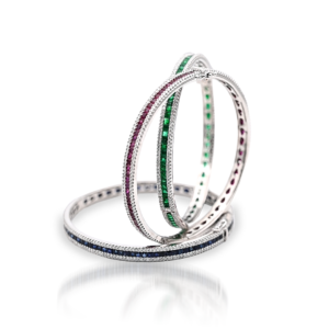 Diamond Polki Silver Bangles With Meenakari