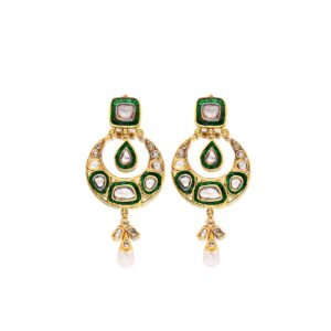 Gold Green Plated Kundan Meenakari Earrings