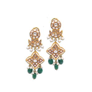 Gold Hanging Earring with Green Stones