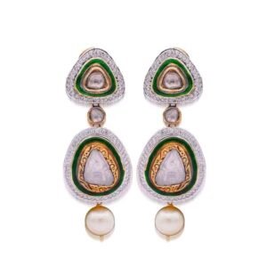 Diamond Polki Earrings With Meena Kari