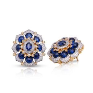 Gold Flower Shape Tops With Zircons And Sapphire